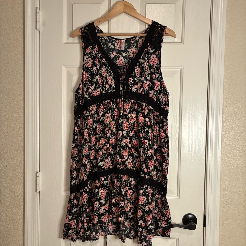 Xhilaration Black and Pink Floral Mini Dress